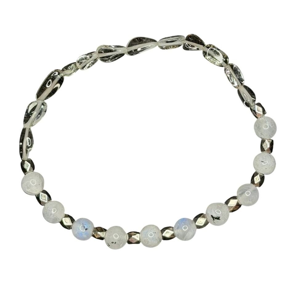 Green amethyst and rainbow moonstone bracelet handmade stretchy
